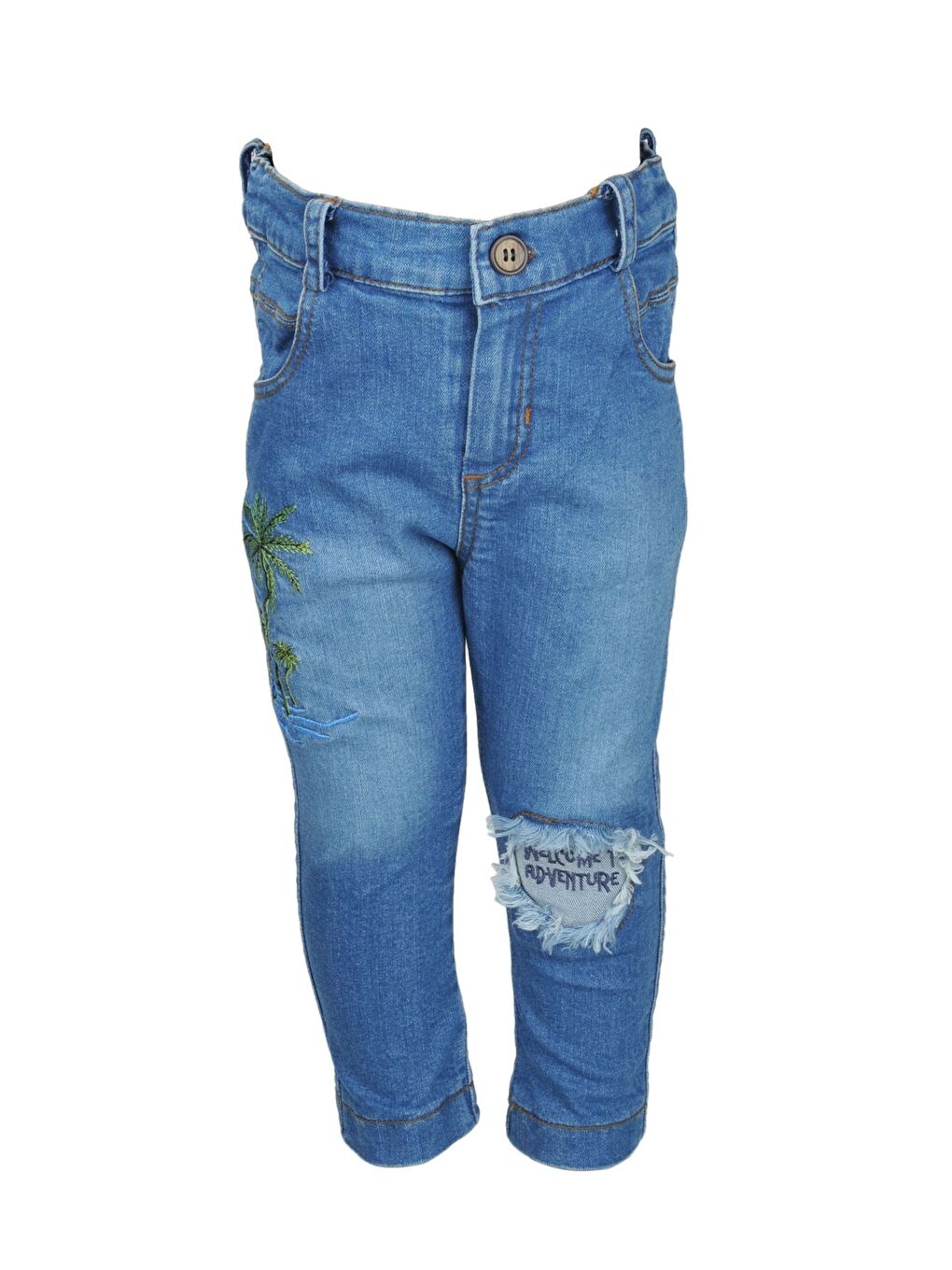 Erkek Bebek Mavi Palmiye Nakışlı Jean Pantolon (9Ay-4Yaş)-3