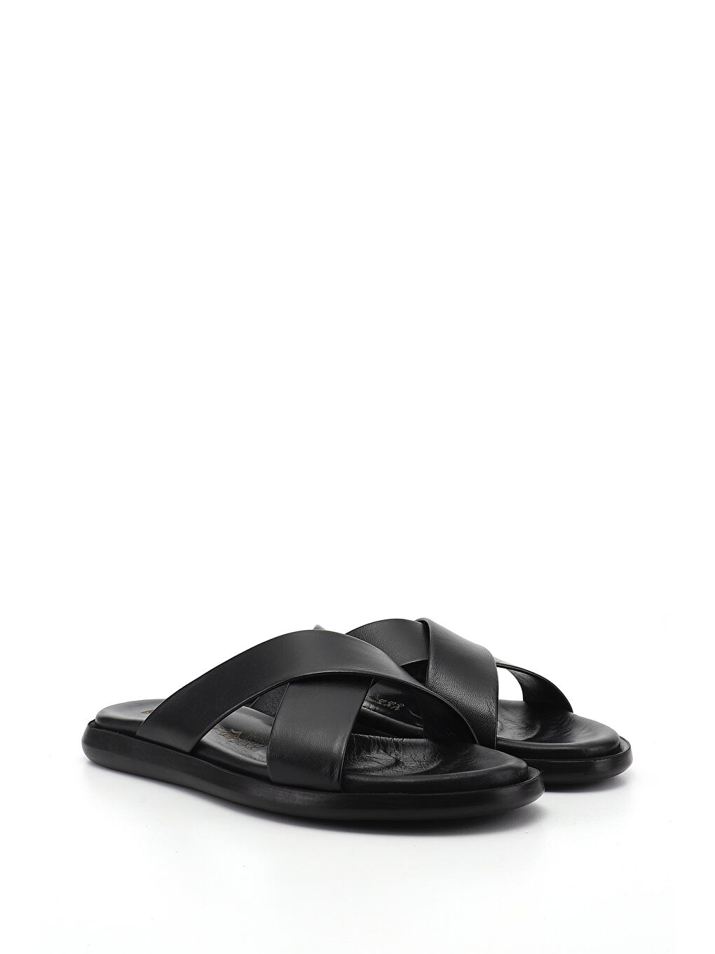 Siyah Erkek SİYAH Çapraz Bantlı Hakiki Deri Terlik-1