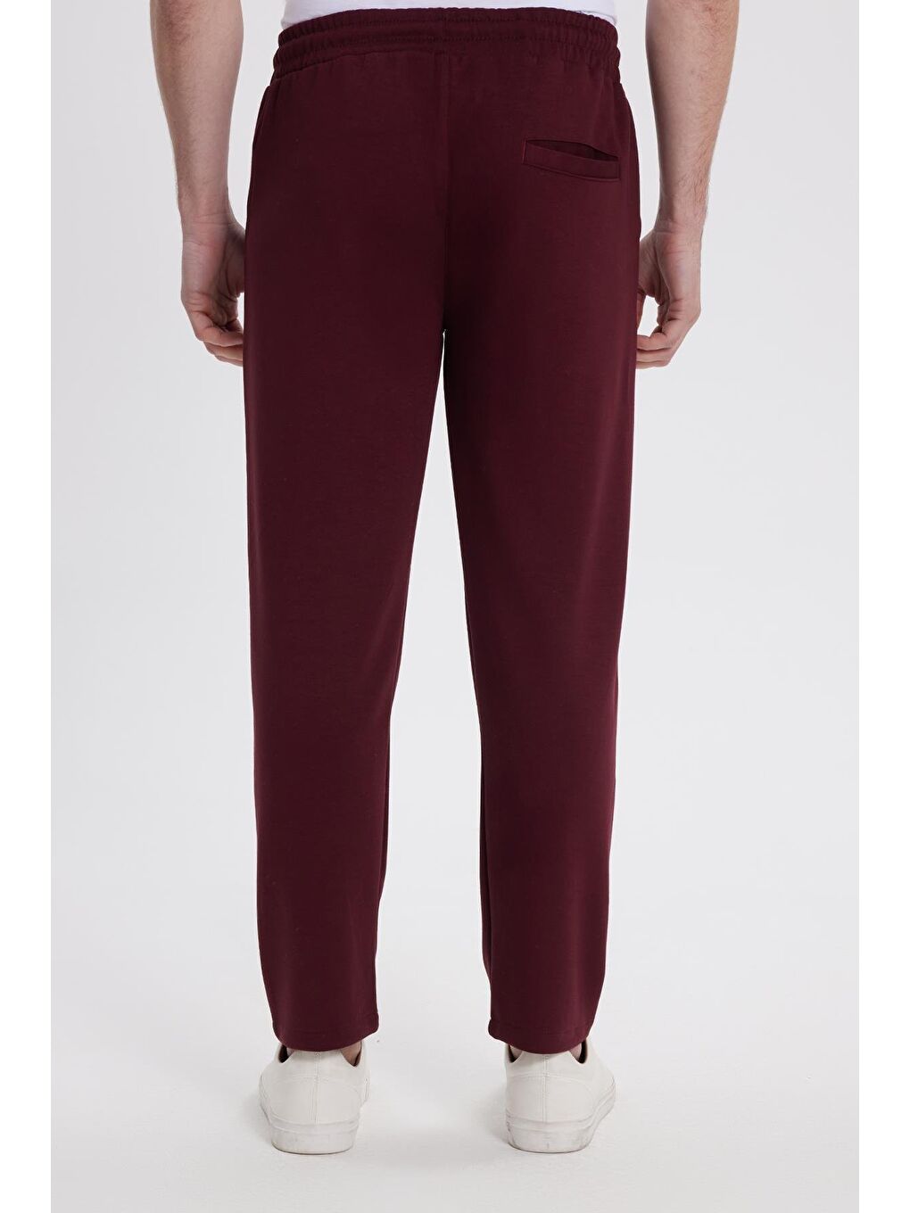 Erkek Slim Fit Dar Kesim Beli Bağcıklı 3 Cepli Geniş Paça Bordo Eşofman Altı-6