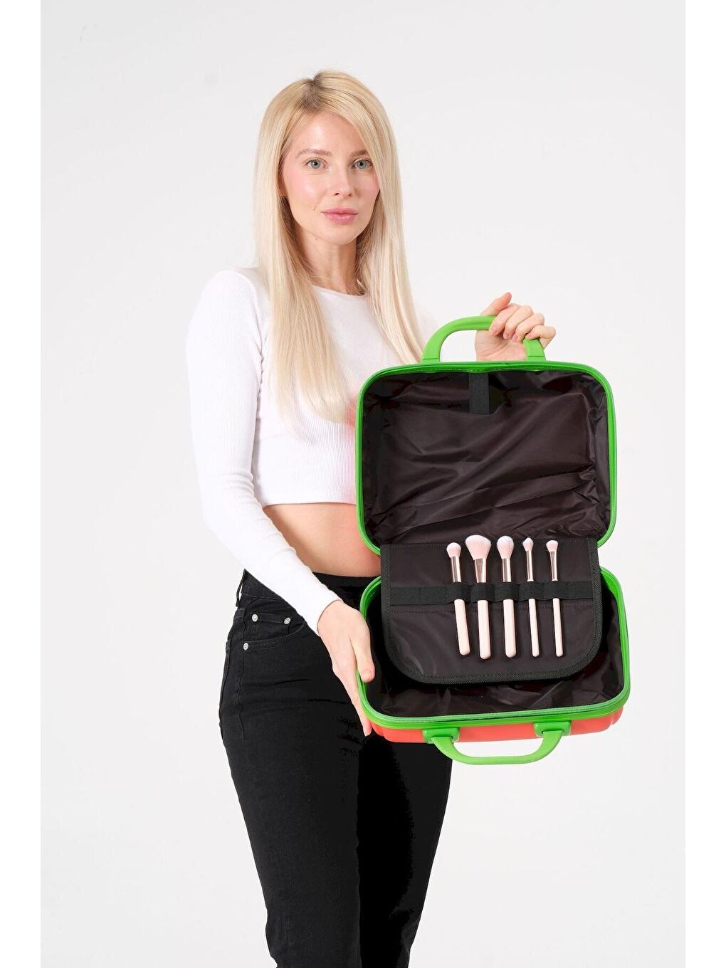 Turuncu- Yeşil PP Silikon Makyaj Çantası-9