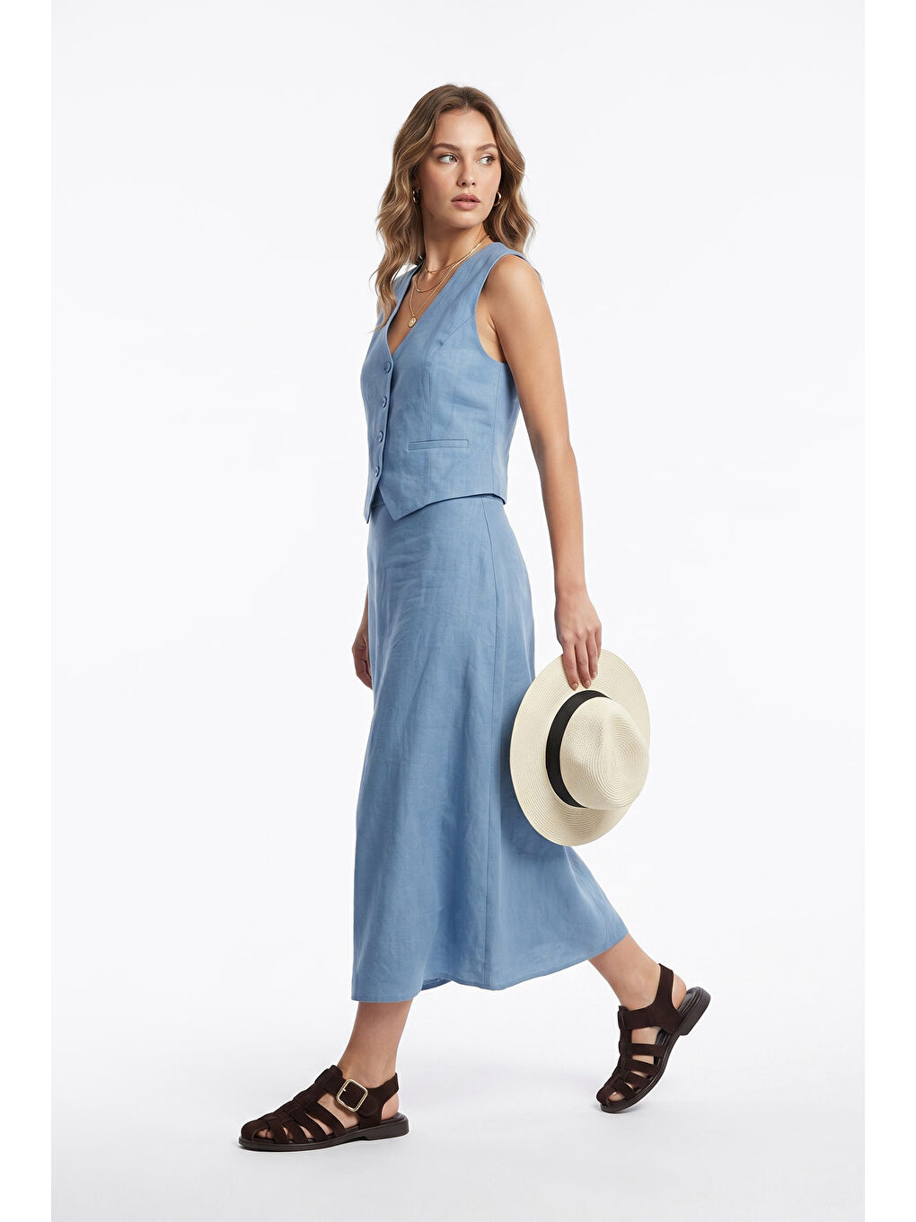 Kahverengi Kadın AÇIK KAHVERENGİ Tokalı Bantlı Burnu Kapalı Hakiki Deri Sandalet-2