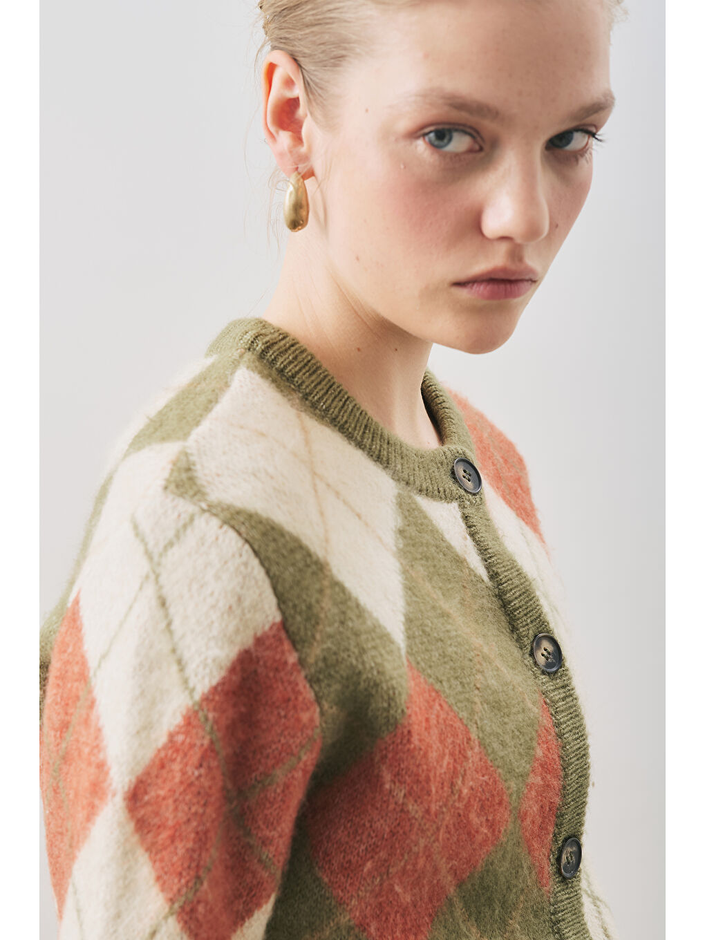 Baklava Desenli Hırka Yeşil-5