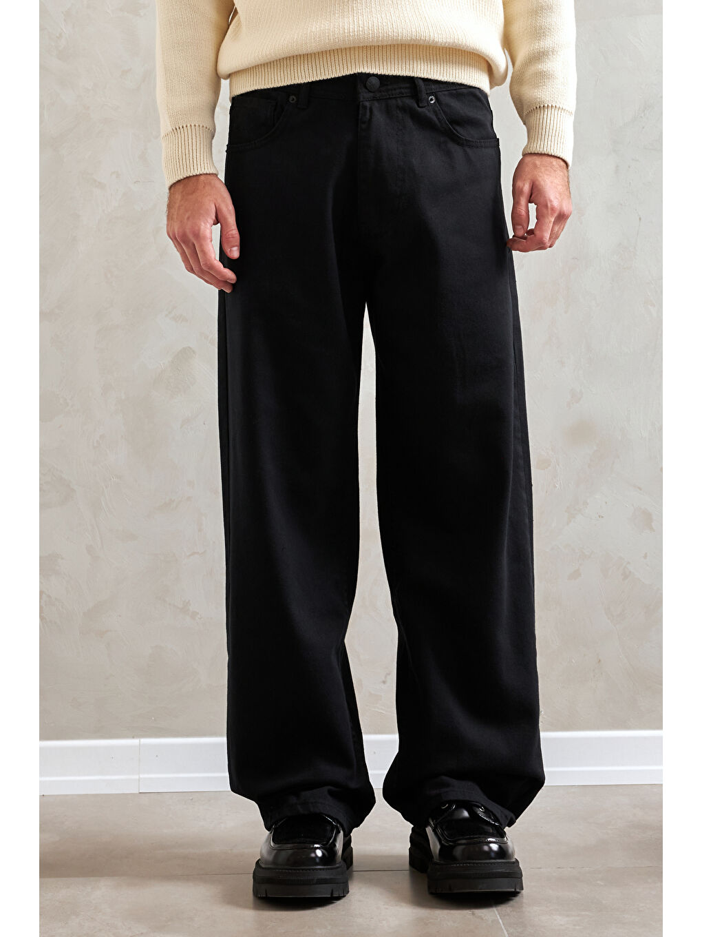 Siyah Erkek Ekstra Baggy Jean Pantolon-1