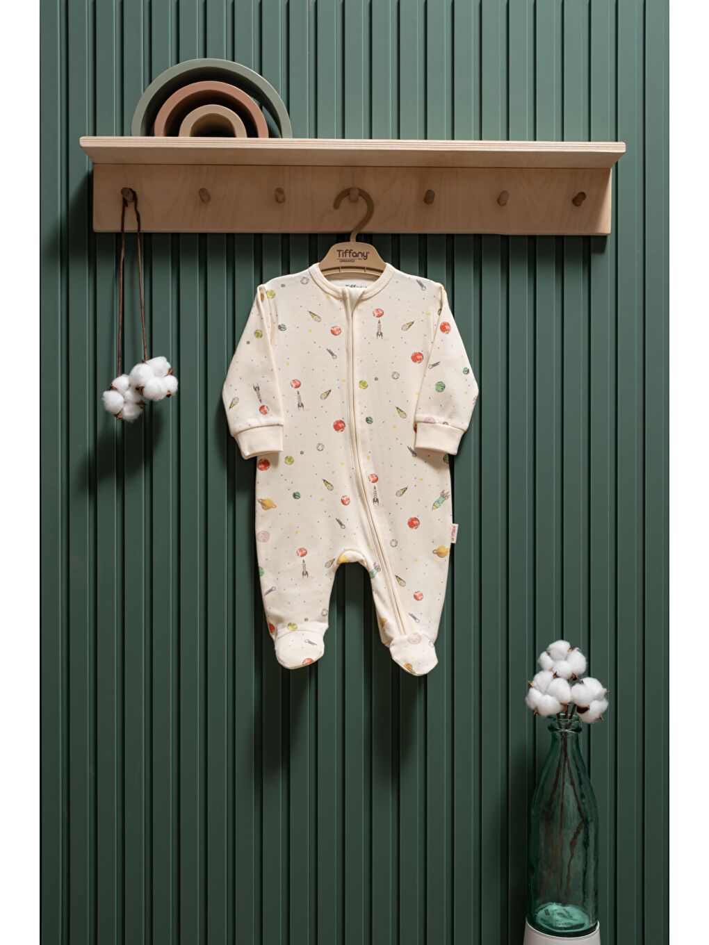 Ekru Organic Space Theme Fermuarlı Tulum