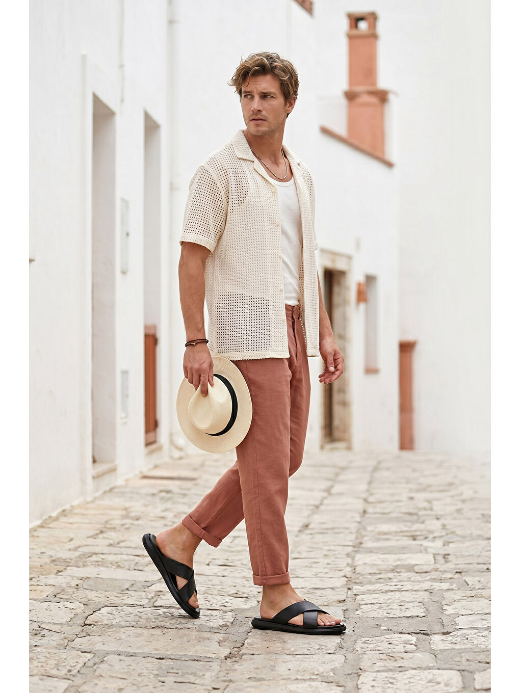 Siyah Erkek SİYAH Çapraz Bantlı Hakiki Deri Terlik-2