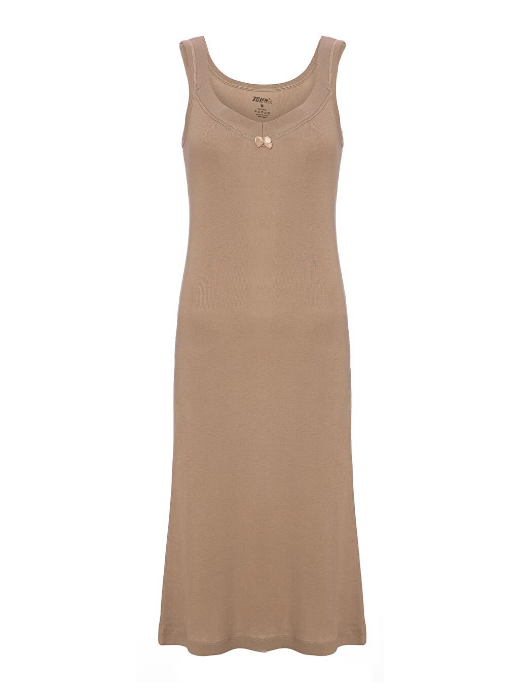 Kahverengi Kadın Pamuklu V Yaka Geniş Askılı Ribana Gecelik 1230