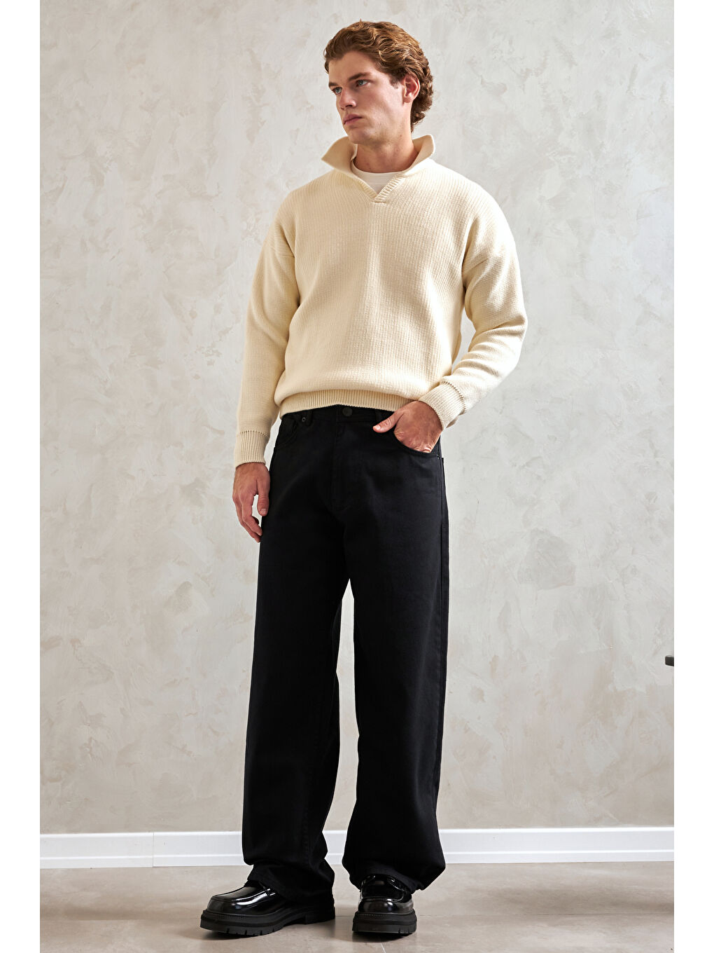 Siyah Erkek Ekstra Baggy Jean Pantolon-2