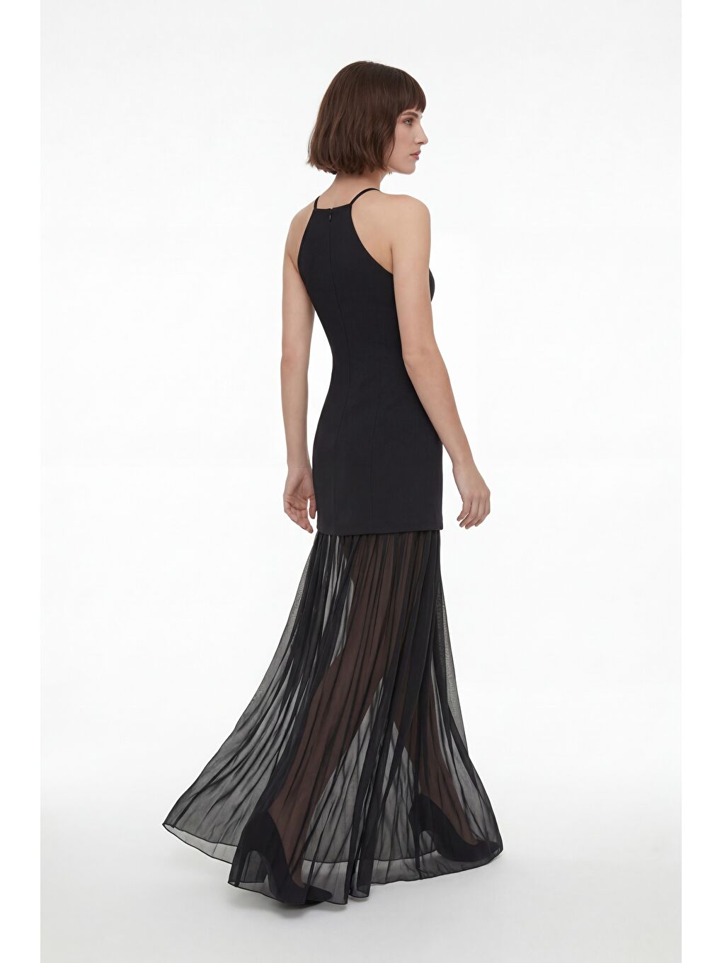 Kadın Siyah Halter Yaka Uzun Mezuniyet Elbisesi-5