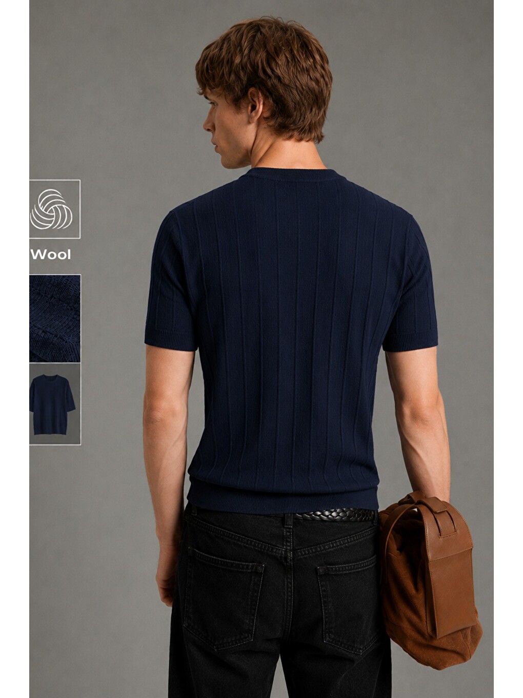 Lacivert Erkek Çizgili Triko Tişört Bisiklet Yaka Slim Fit Kısa Kollu-2