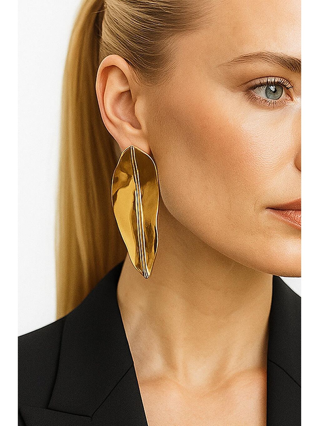 Sarı Büyük Yaprak Küpe-1