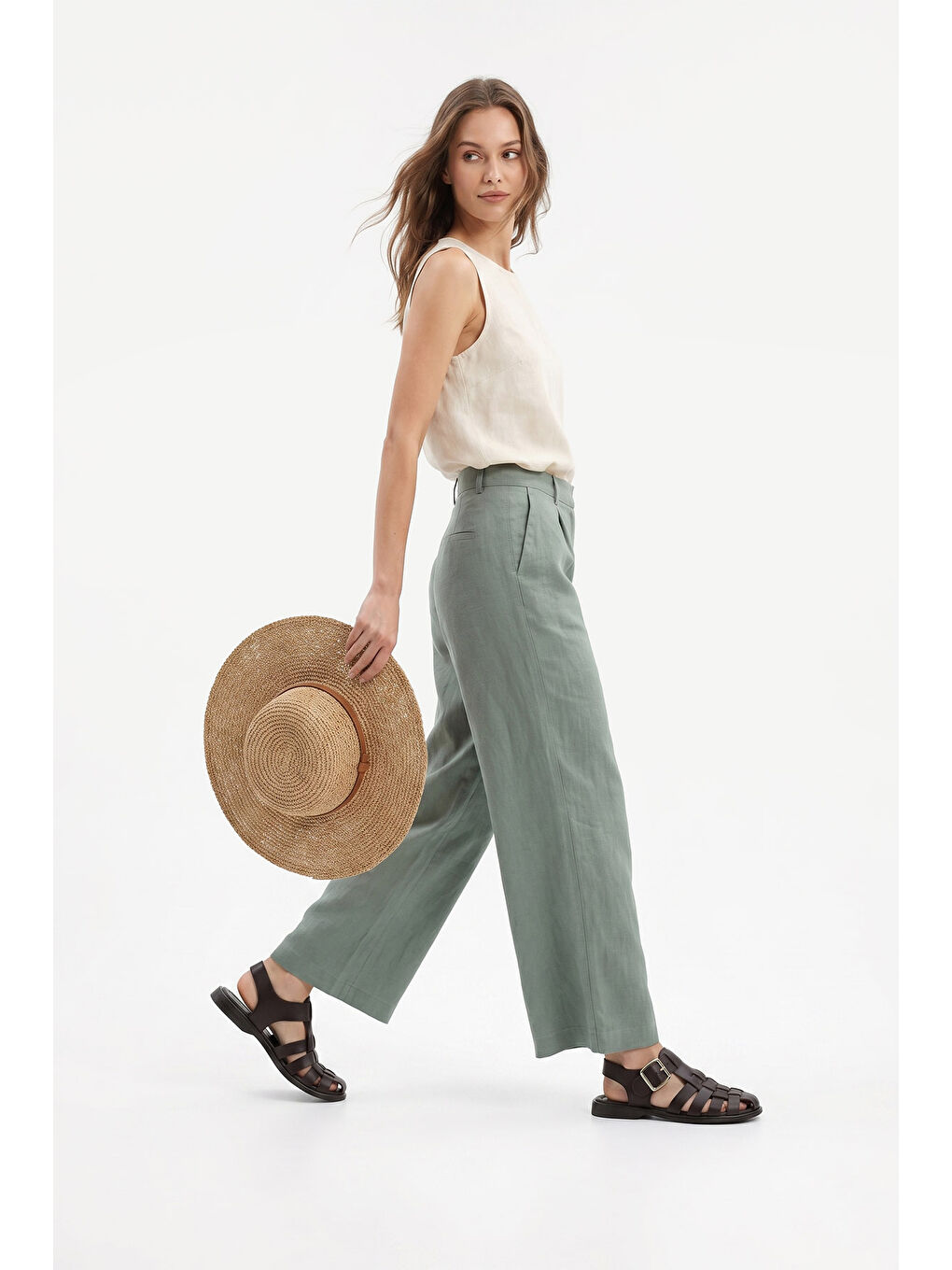 Kahverengi Kadın TÜTÜN KAHVE Tokalı Bantlı Burnu Kapalı Hakiki Deri Sandalet-2