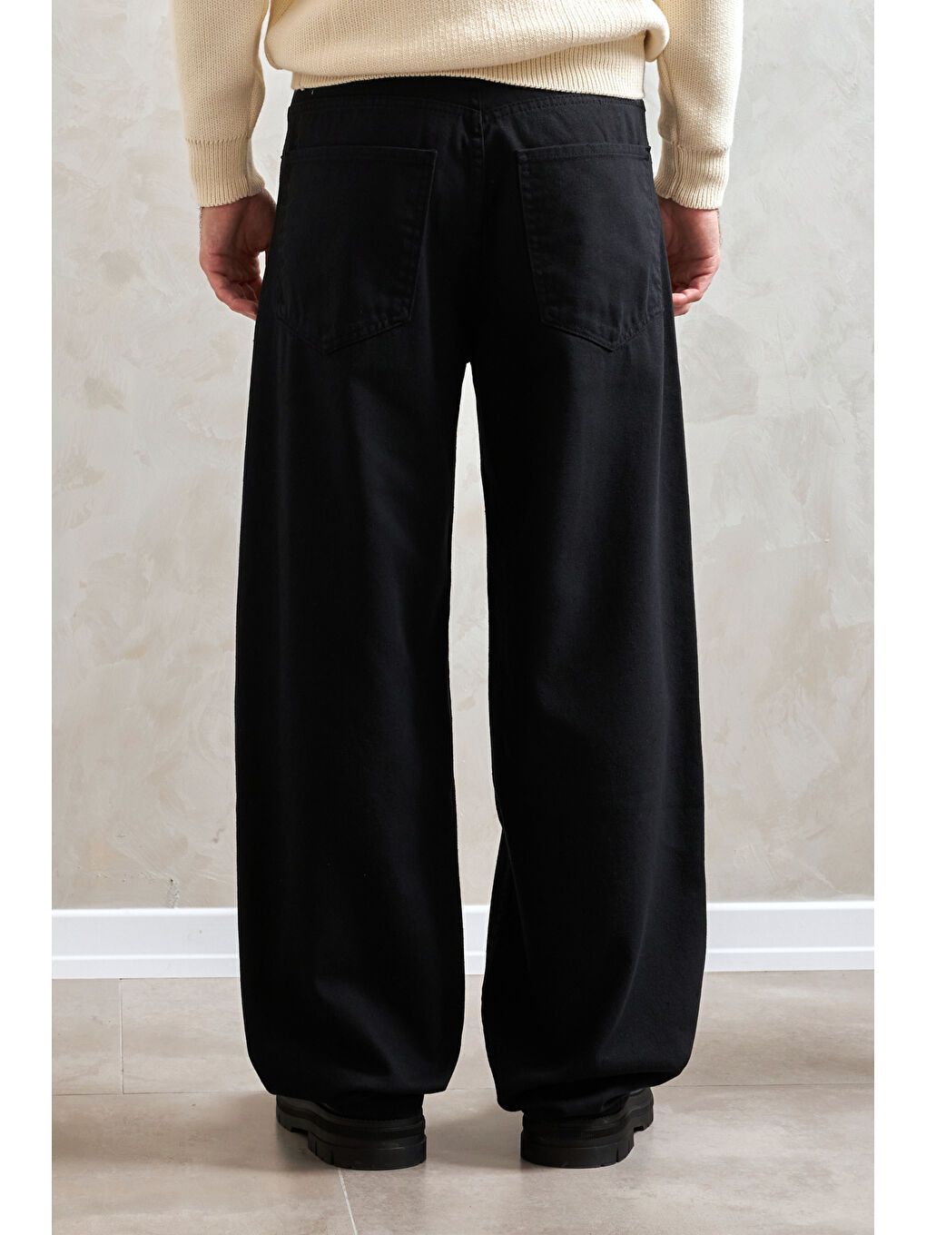 Siyah Erkek Ekstra Baggy Jean Pantolon-4