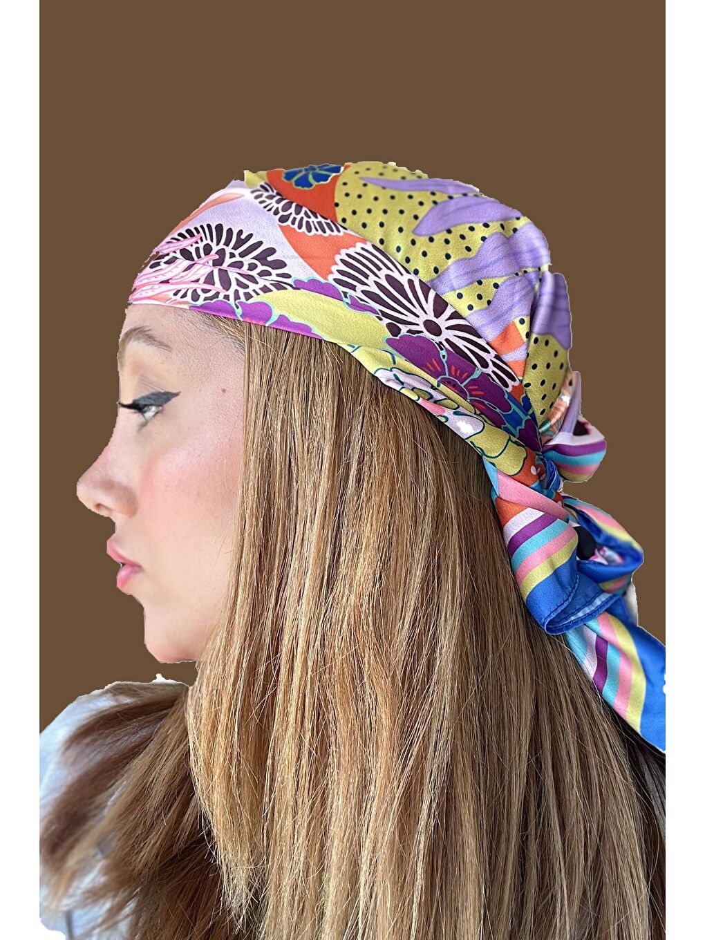 New Obsessions Karışık Çiçek Satenli Saten Kare Bandana Fular - 1