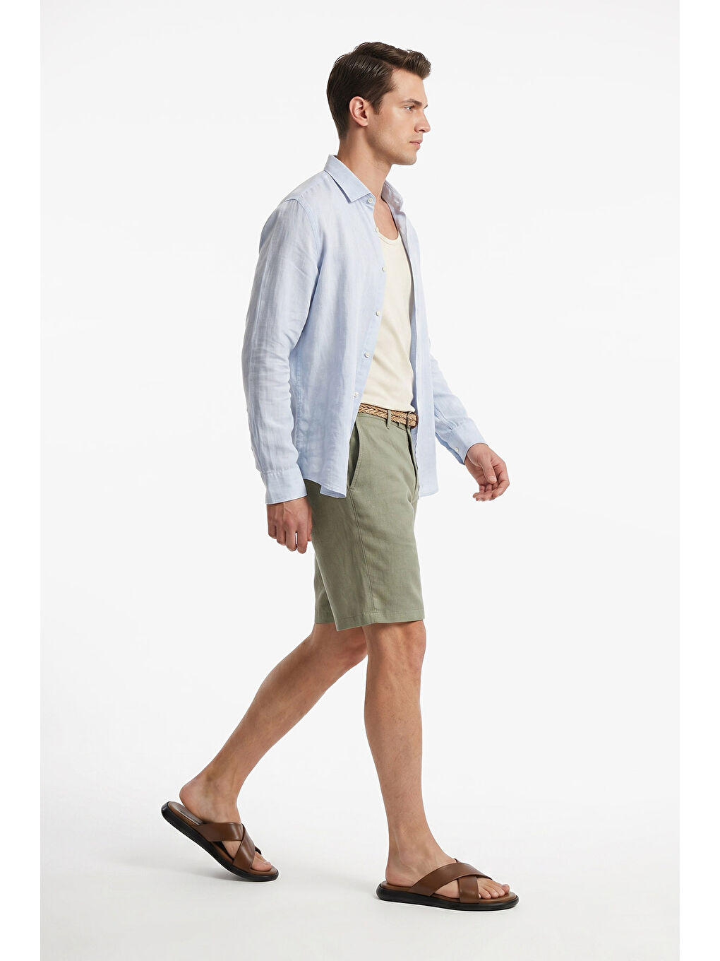 Kahverengi Erkek KAHVERENGİ Çapraz Bantlı Hakiki Deri Terlik-2