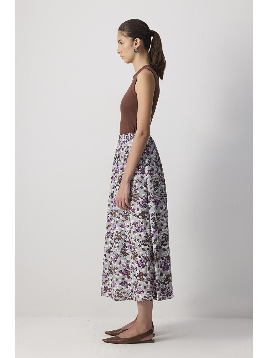 Gri Çiçek Desenli Etek-2