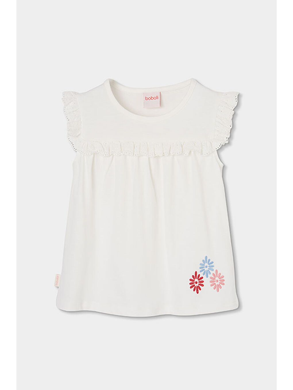 Çiçek Nakışlı Tshirt 2-6 Yaş Beyaz