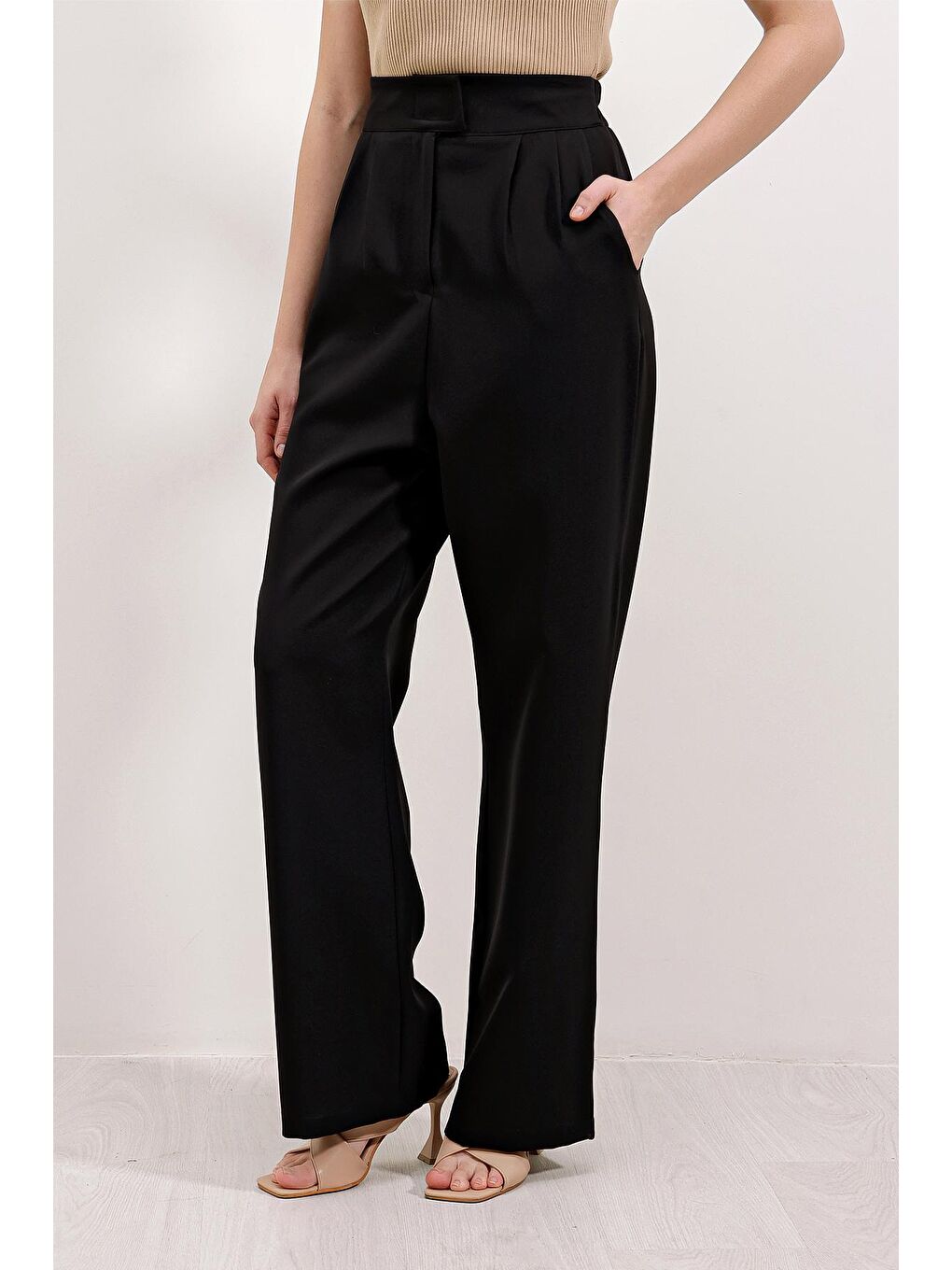 6612 Yüksek Bel Kumaş Pantolon - Siyah-1