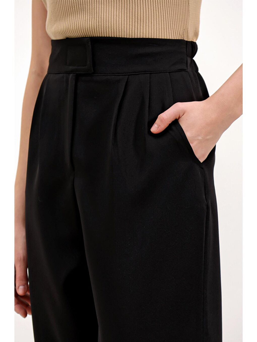 6612 Yüksek Bel Kumaş Pantolon - Siyah-2