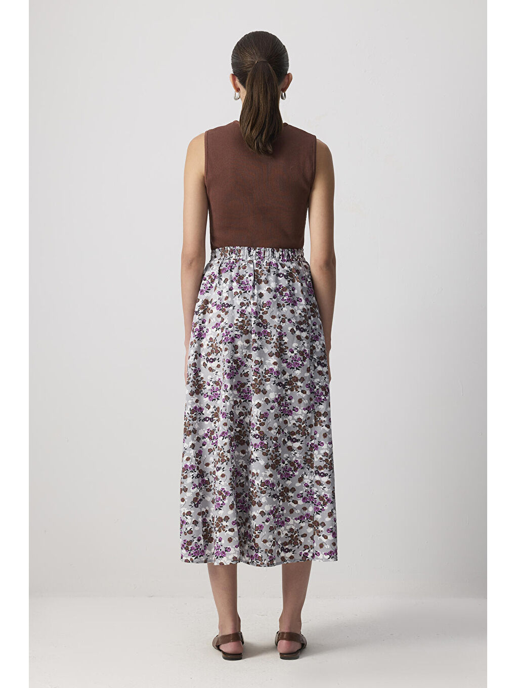 Gri Çiçek Desenli Etek-3