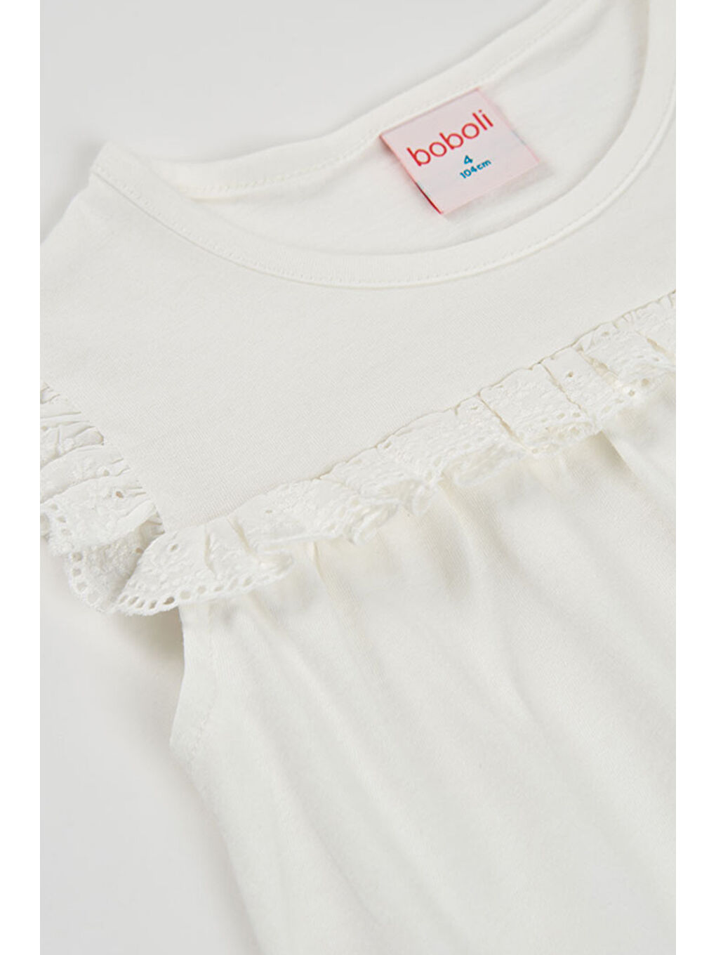 Çiçek Nakışlı Tshirt 2-6 Yaş Beyaz-3