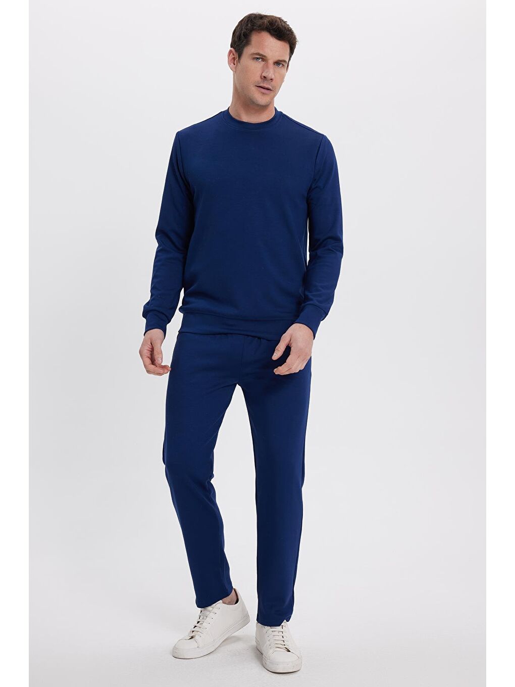 Erkek Slim Fit Dar Kesim Beli Bağcıklı 3 Cepli Geniş Paça Lacivert Eşofman Altı-3