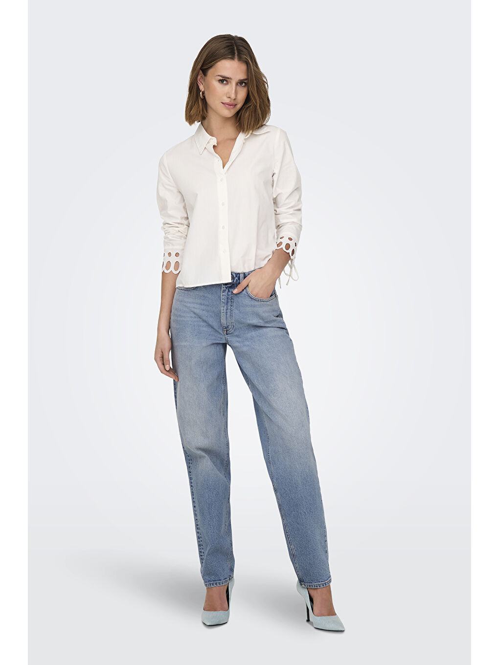 Only Mavi Onljuıcy Streç Pamuklu Mom Fit Yüksek Bel Bol Paça Kadın Jeans 15341427 - 1