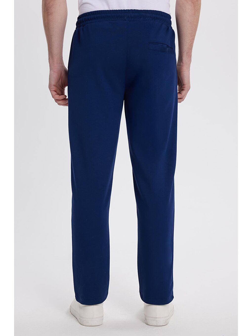 Erkek Slim Fit Dar Kesim Beli Bağcıklı 3 Cepli Geniş Paça Lacivert Eşofman Altı-6