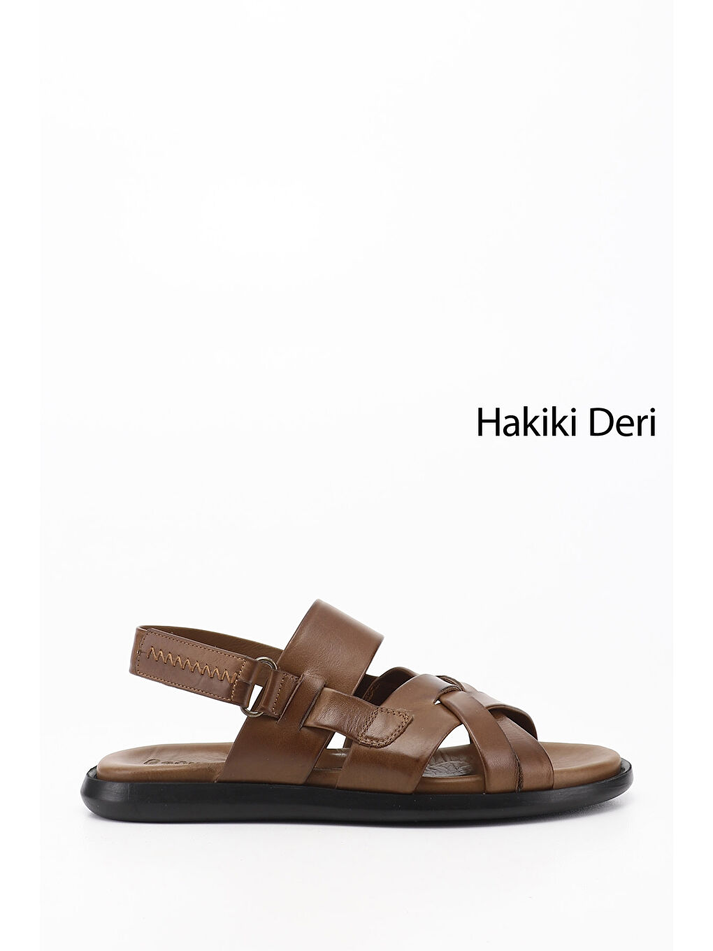 Kahverengi Erkek KAHVERENGİ Ayarlanabilir Cırt Bantlı Hakiki Deri Sandalet