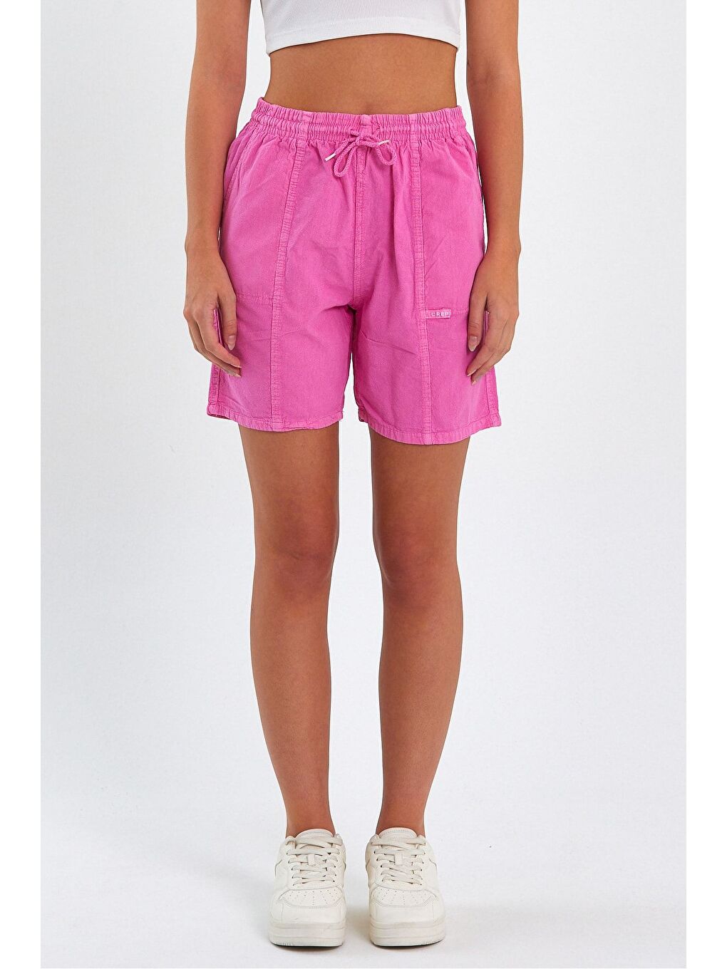 Kadın Fuşya Rahat Kesim Keten Şort