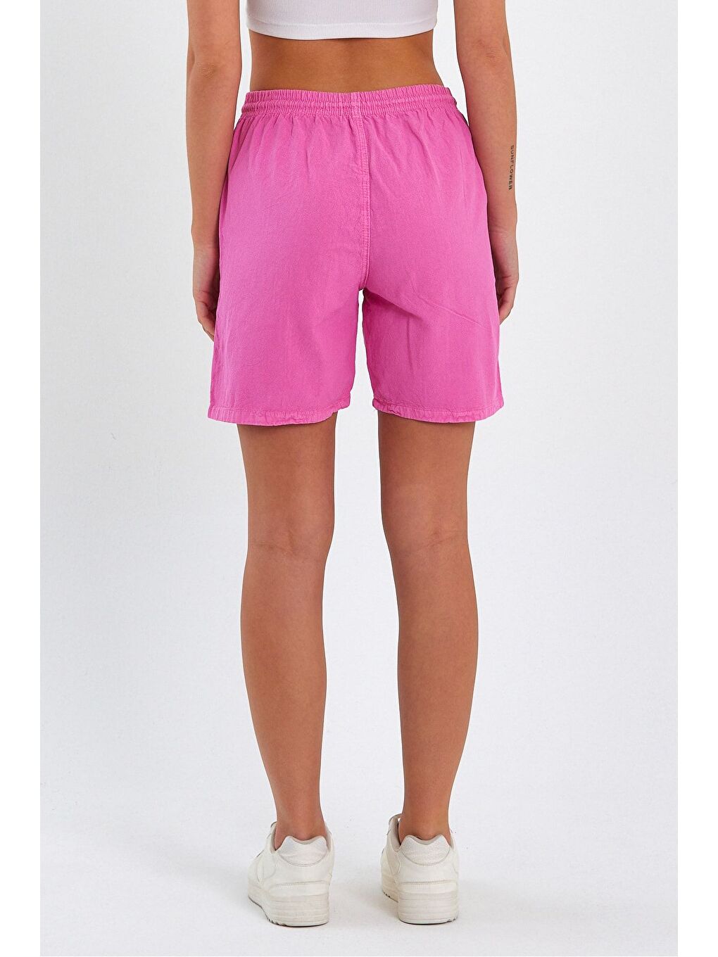 Kadın Fuşya Rahat Kesim Keten Şort-5