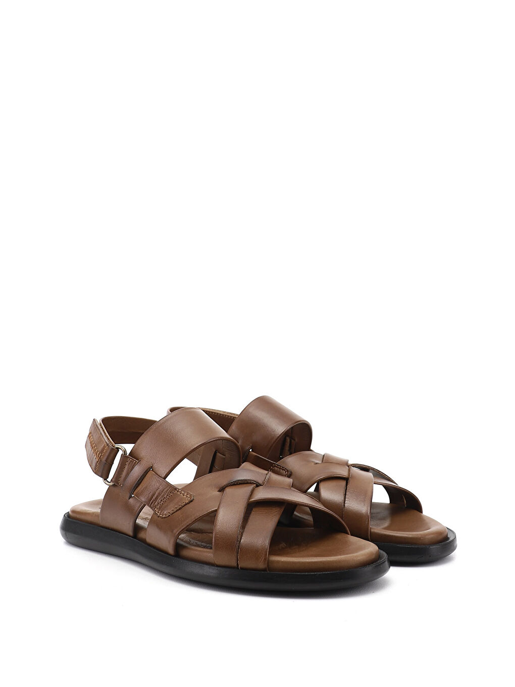 Kahverengi Erkek KAHVERENGİ Ayarlanabilir Cırt Bantlı Hakiki Deri Sandalet-1