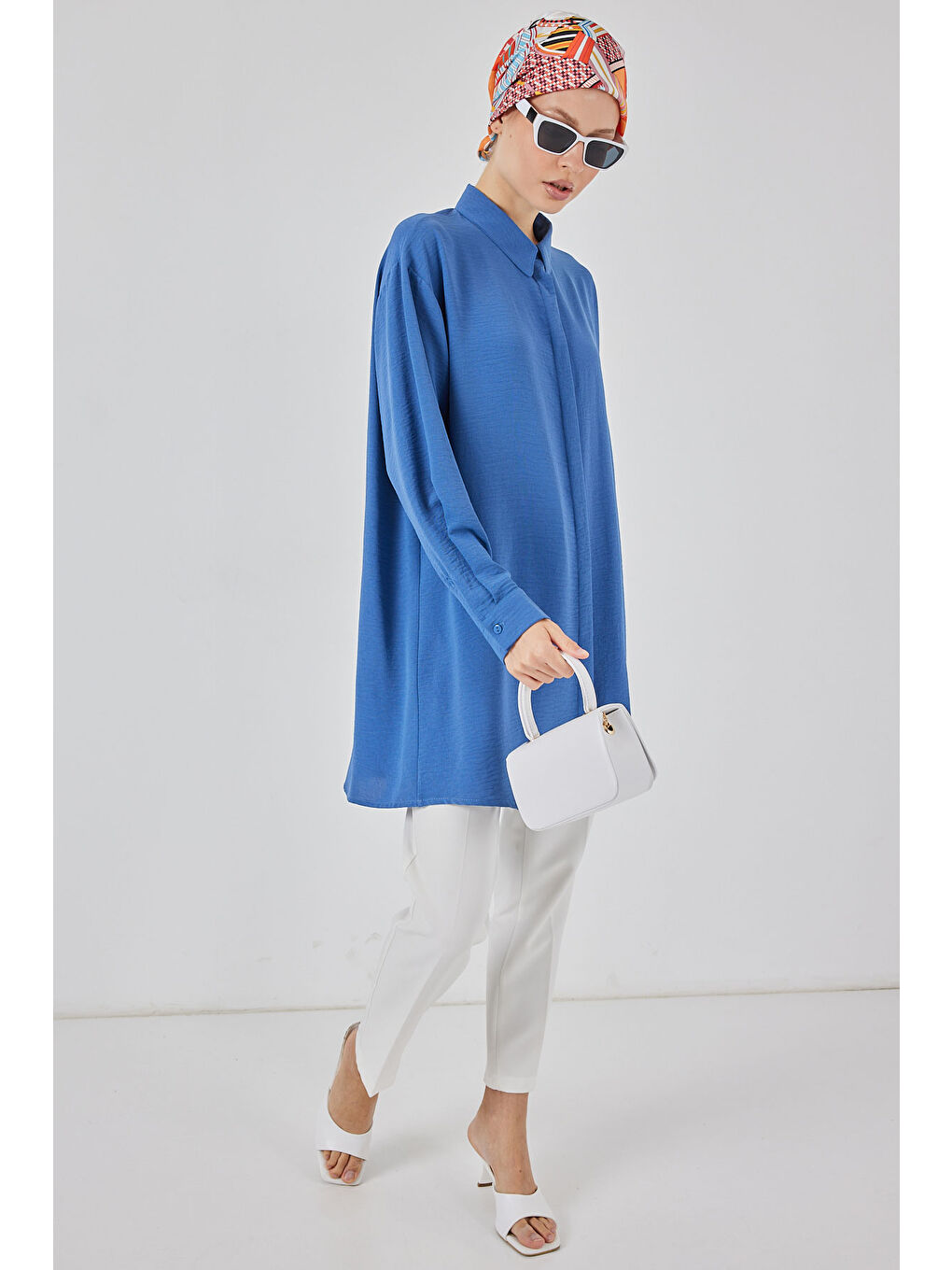 Mavi Kadın Uzun Gömlek Tunik 5945 - Saks-1