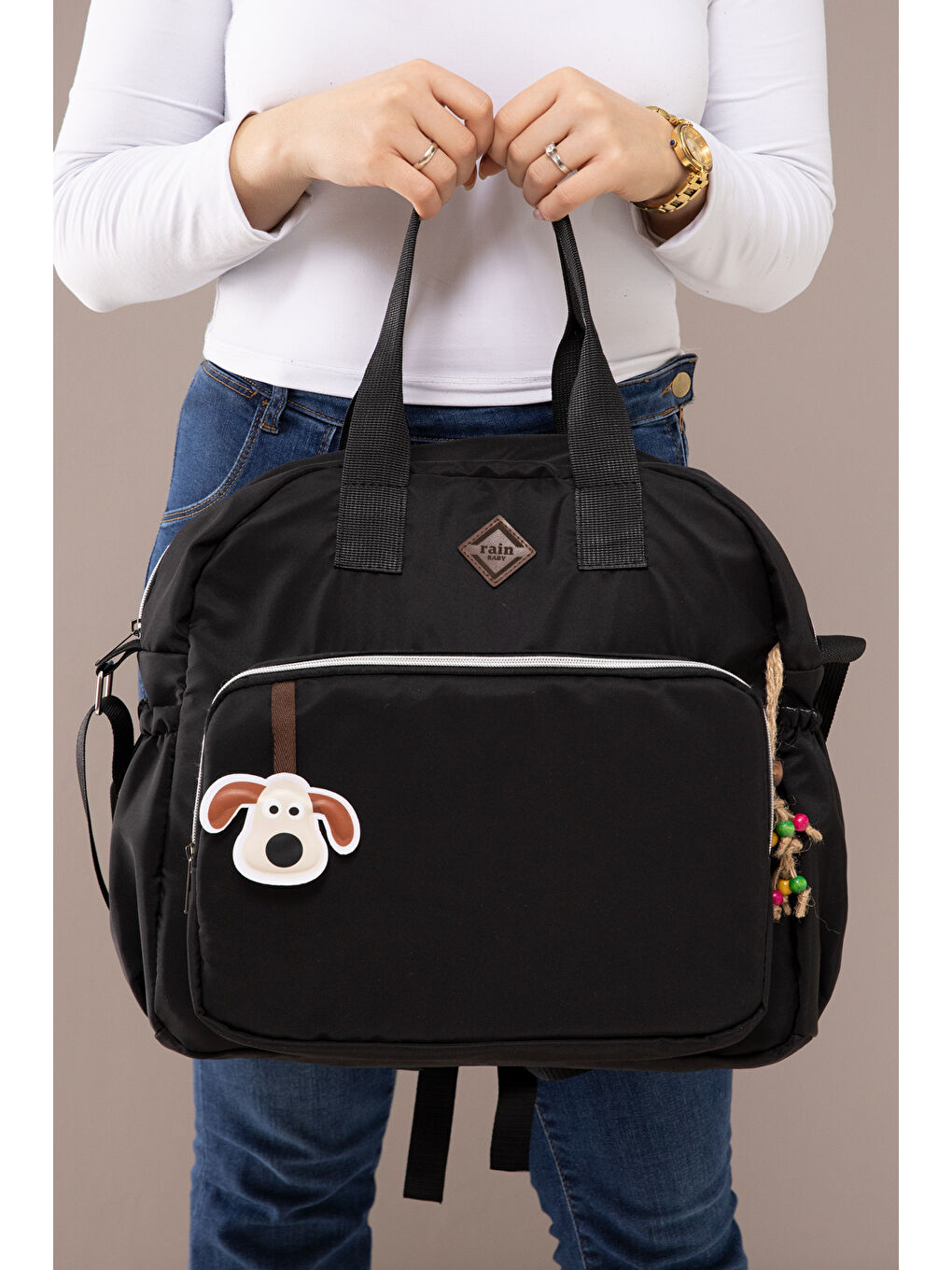 Sevimli Aksesuarlı Çok Fonksiyonlu Anne Omuz & Sırt Çantası 19837-1