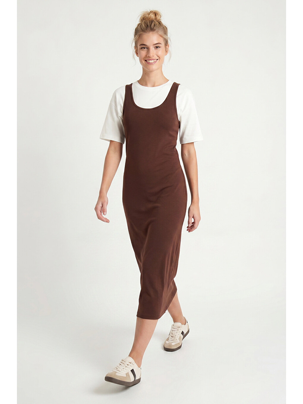 T-shirt Elbise İkili Modal Takım Kahverengi Lnt0038-2