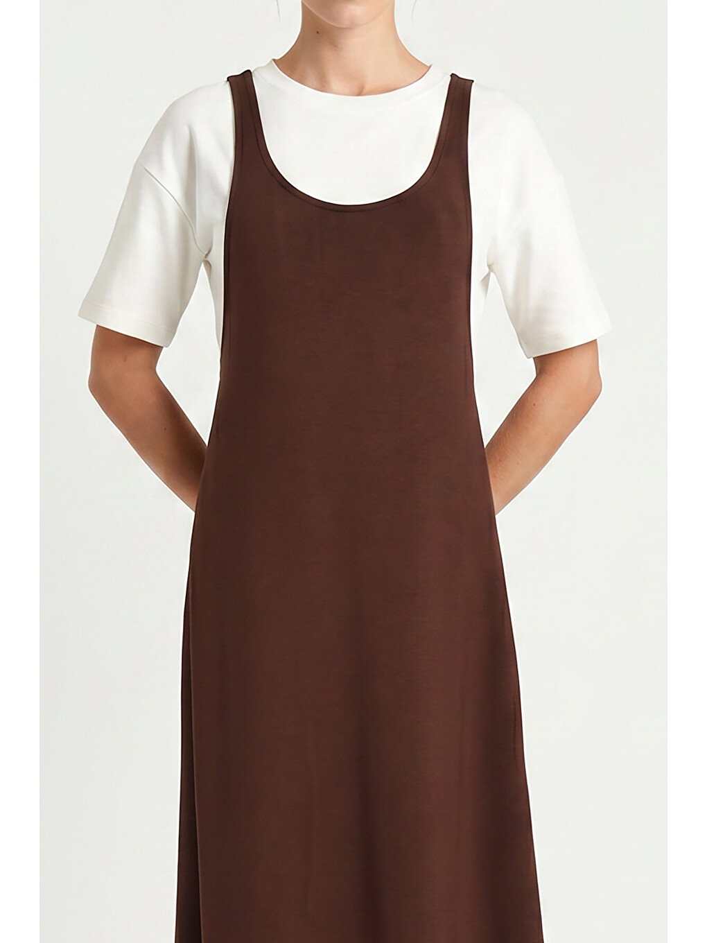 T-shirt Elbise İkili Modal Takım Kahverengi Lnt0038-3
