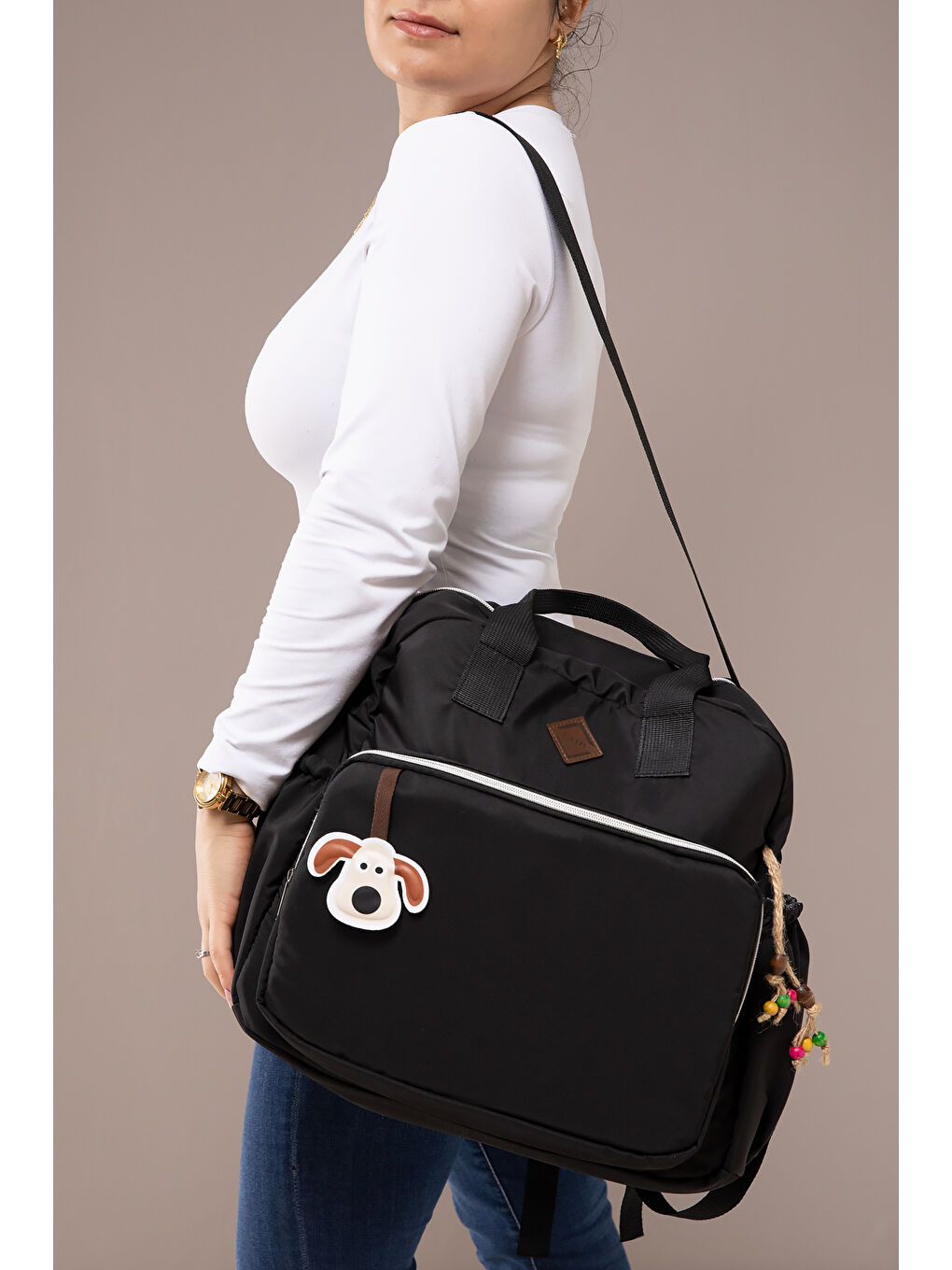 Sevimli Aksesuarlı Çok Fonksiyonlu Anne Omuz & Sırt Çantası 19837-3