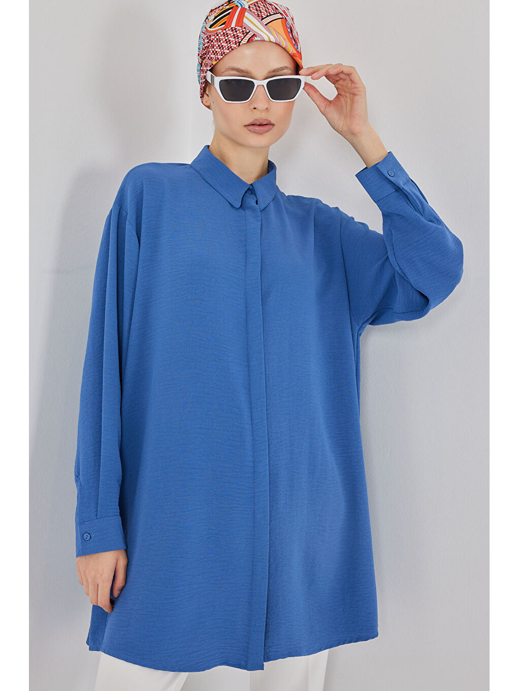 Mavi Kadın Uzun Gömlek Tunik 5945 - Saks-2