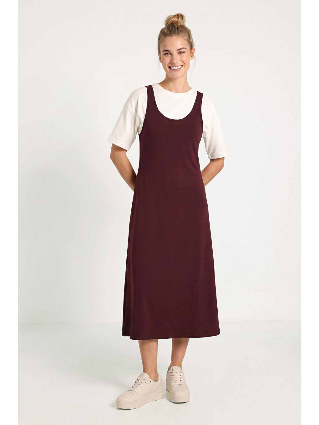 T-shirt Elbise İkili Modal Takım Mürdüm Lnt0038