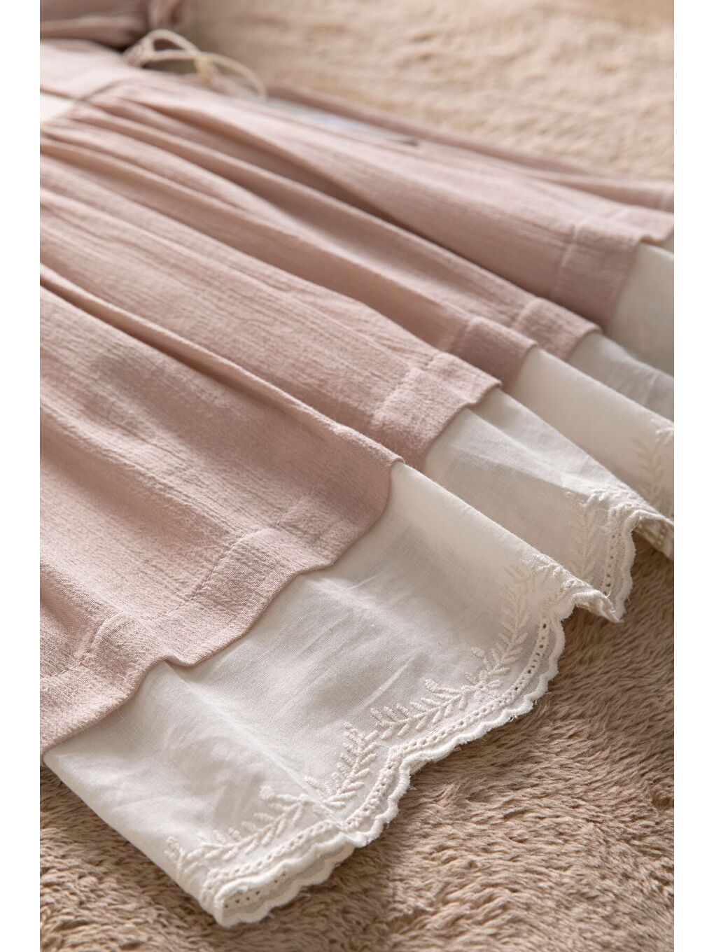 Kahverengi Kız Çocuk Dantel Detaylı Kolu Fırfırlı Elbise 22683-3