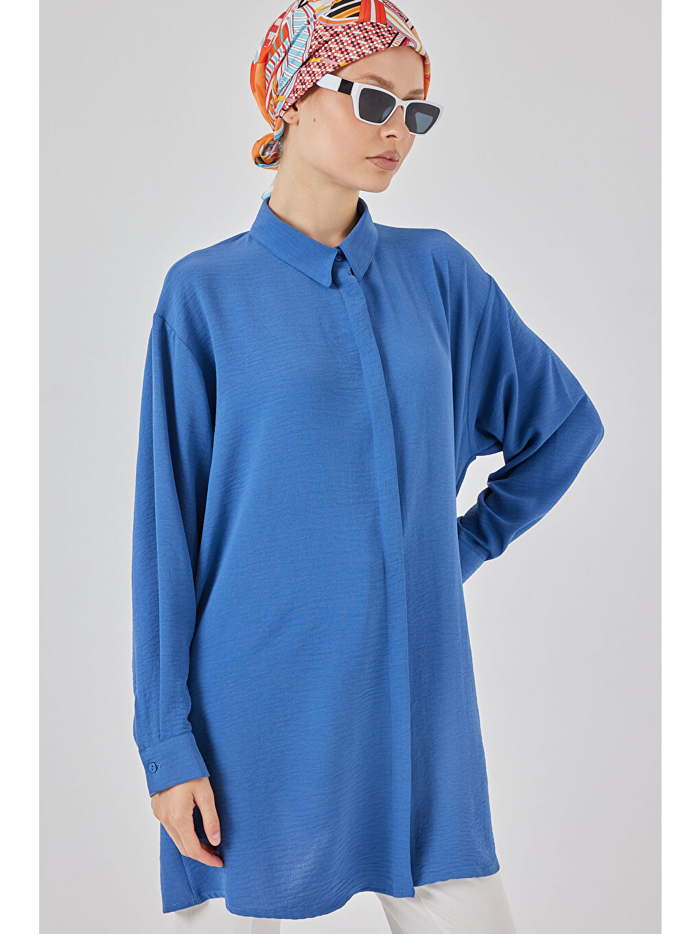 Mavi Kadın Uzun Gömlek Tunik 5945 - Saks-3