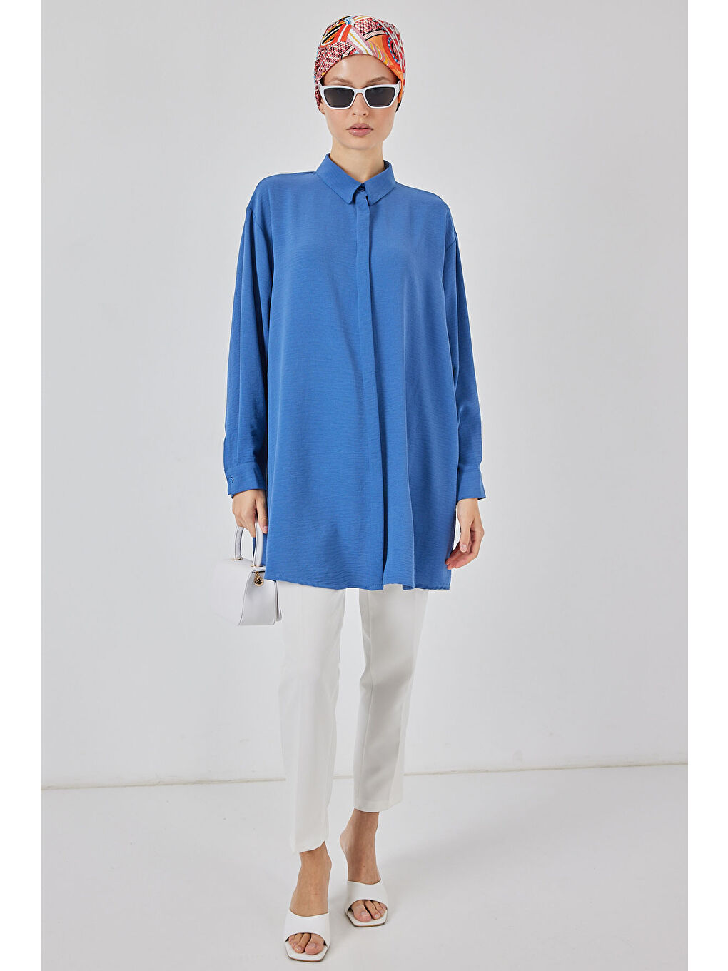 Mavi Kadın Uzun Gömlek Tunik 5945 - Saks-4