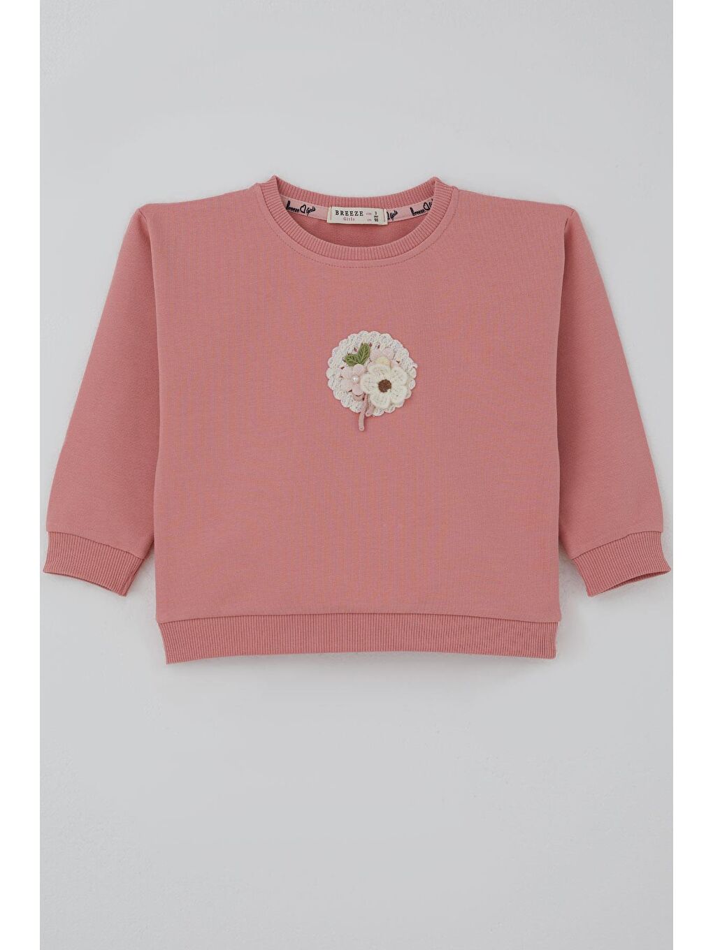 Pembe Kız Çocuk Sweatshirt Triko Çiçek Aplike Armalı Gülkurusu (2-6 Yaş)-2