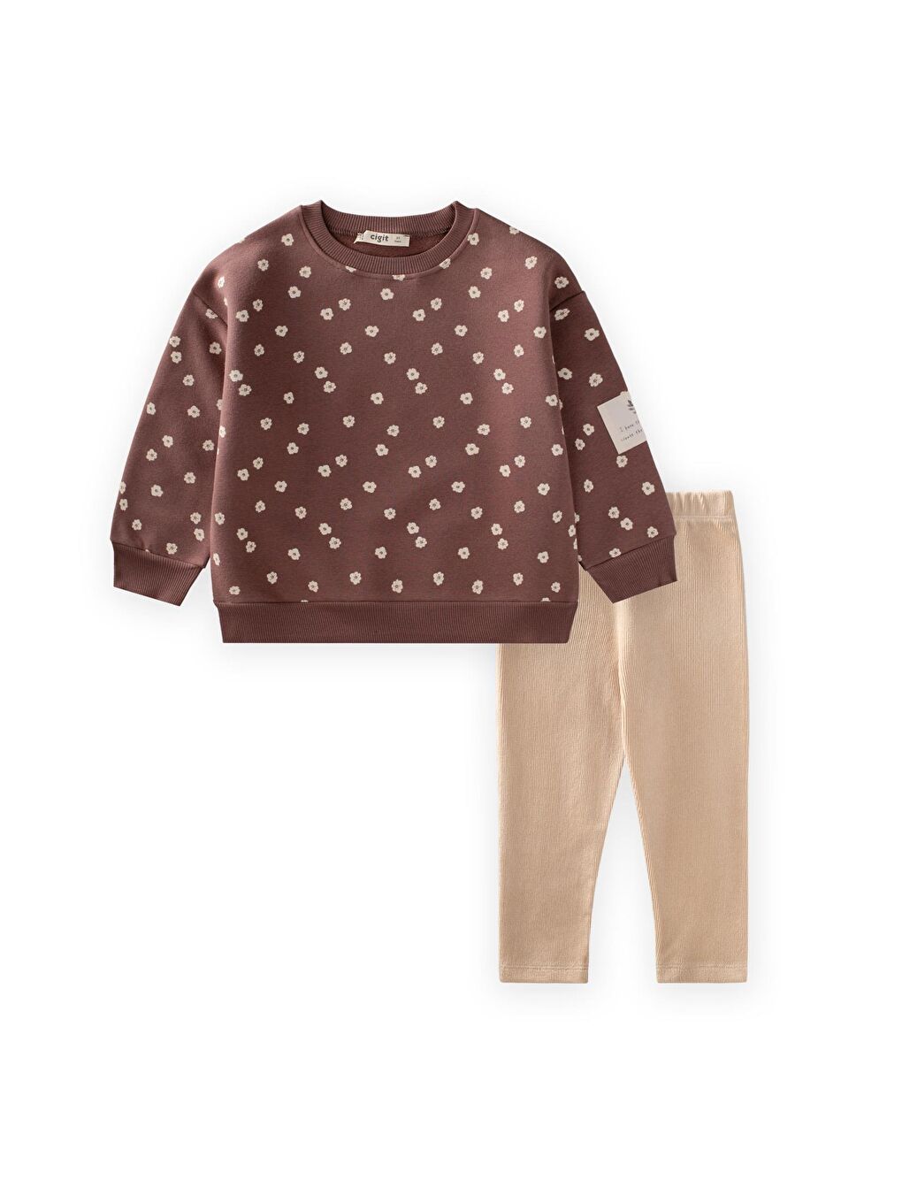 Kahverengi Kadife Taytlı Sweatshirt Takım 2-10 Yaş A Kahve