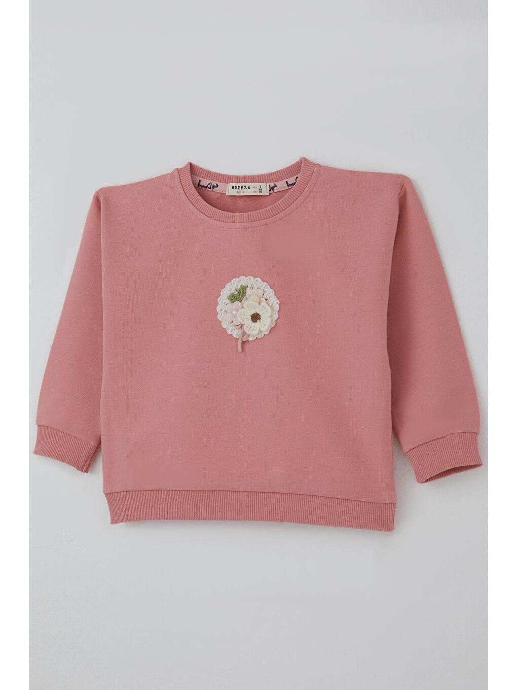 Pembe Kız Çocuk Sweatshirt Triko Çiçek Aplike Armalı Gülkurusu (2-6 Yaş)-4