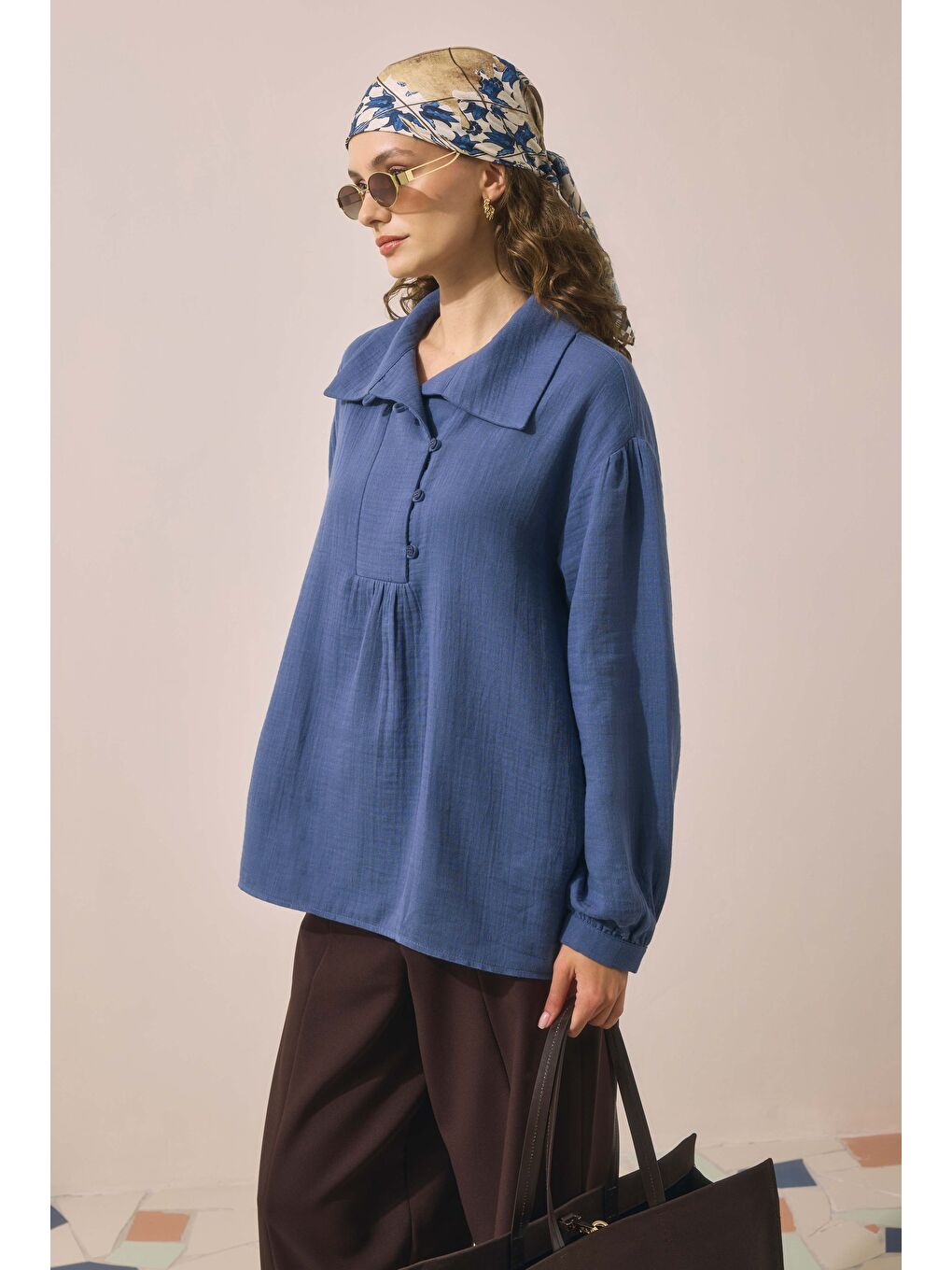 Pat Detaylı Tunik Ufuk Mavi-2