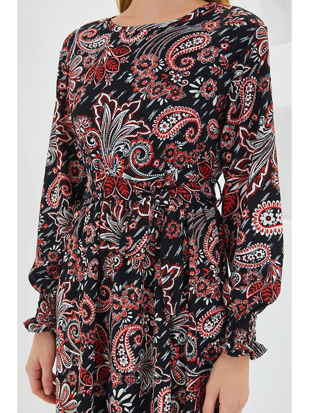 Sarı Kadın Siyah Çiçek Desenli Örme Tesettür Elbise 1525-4