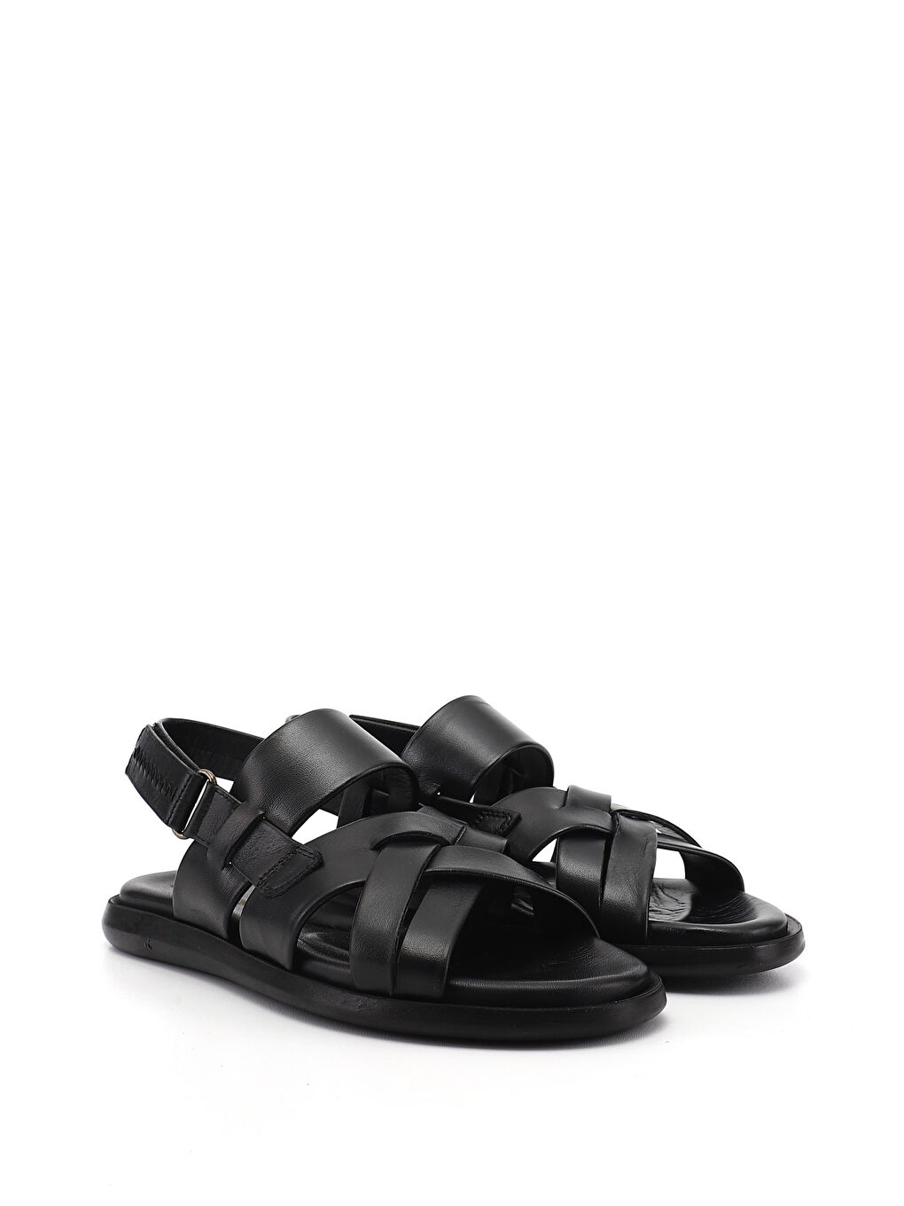 Siyah Erkek SİYAH Ayarlanabilir Cırt Bantlı Hakiki Deri Sandalet-1