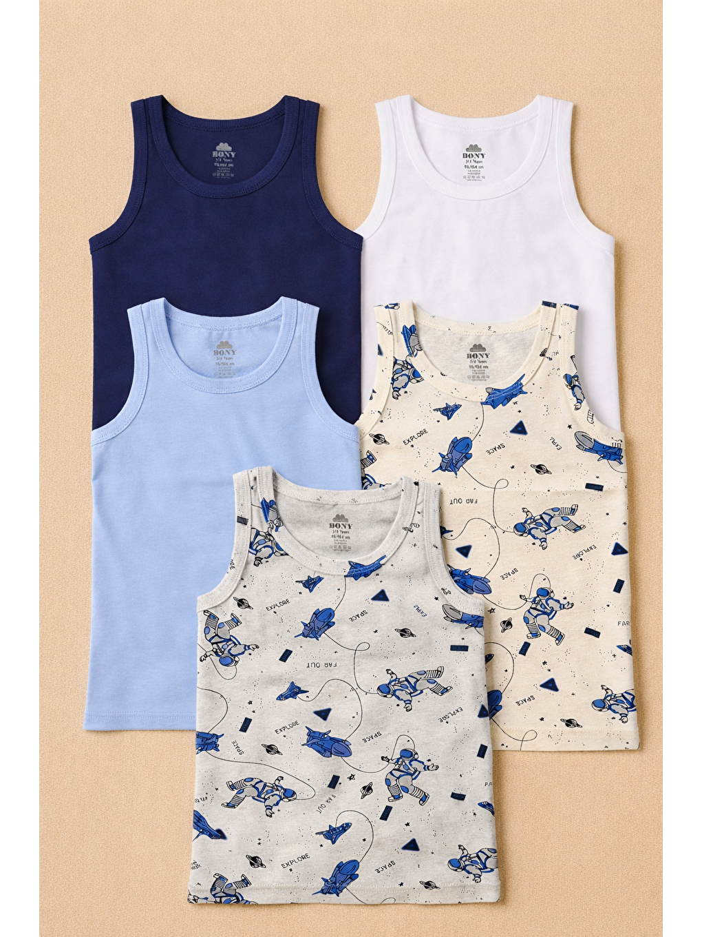 Karışık Erkek Çocuk Uzay Desenli 5'Li Atlet