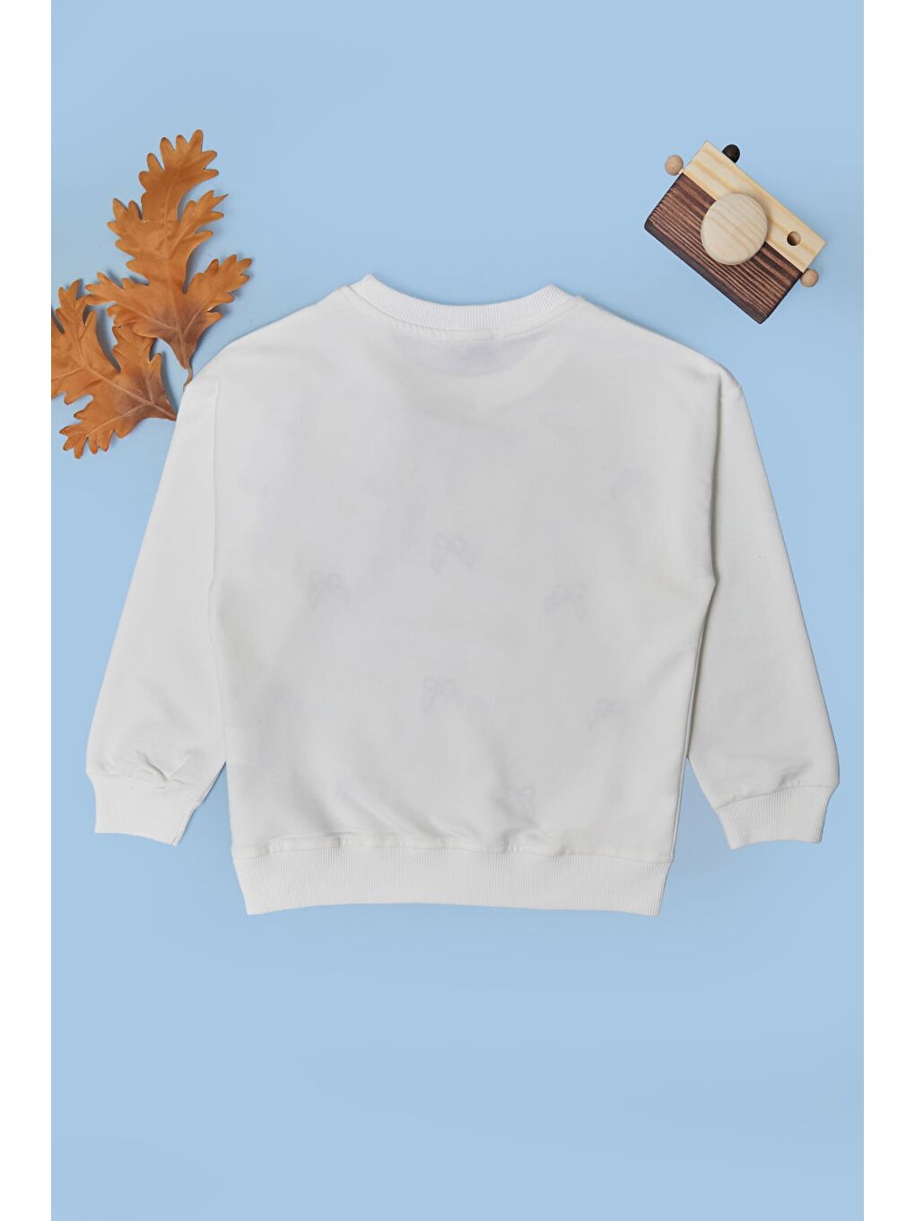 Ekru Fiyonk Nakışlı Taşlı Kız Çocuk Sweatshirt-2
