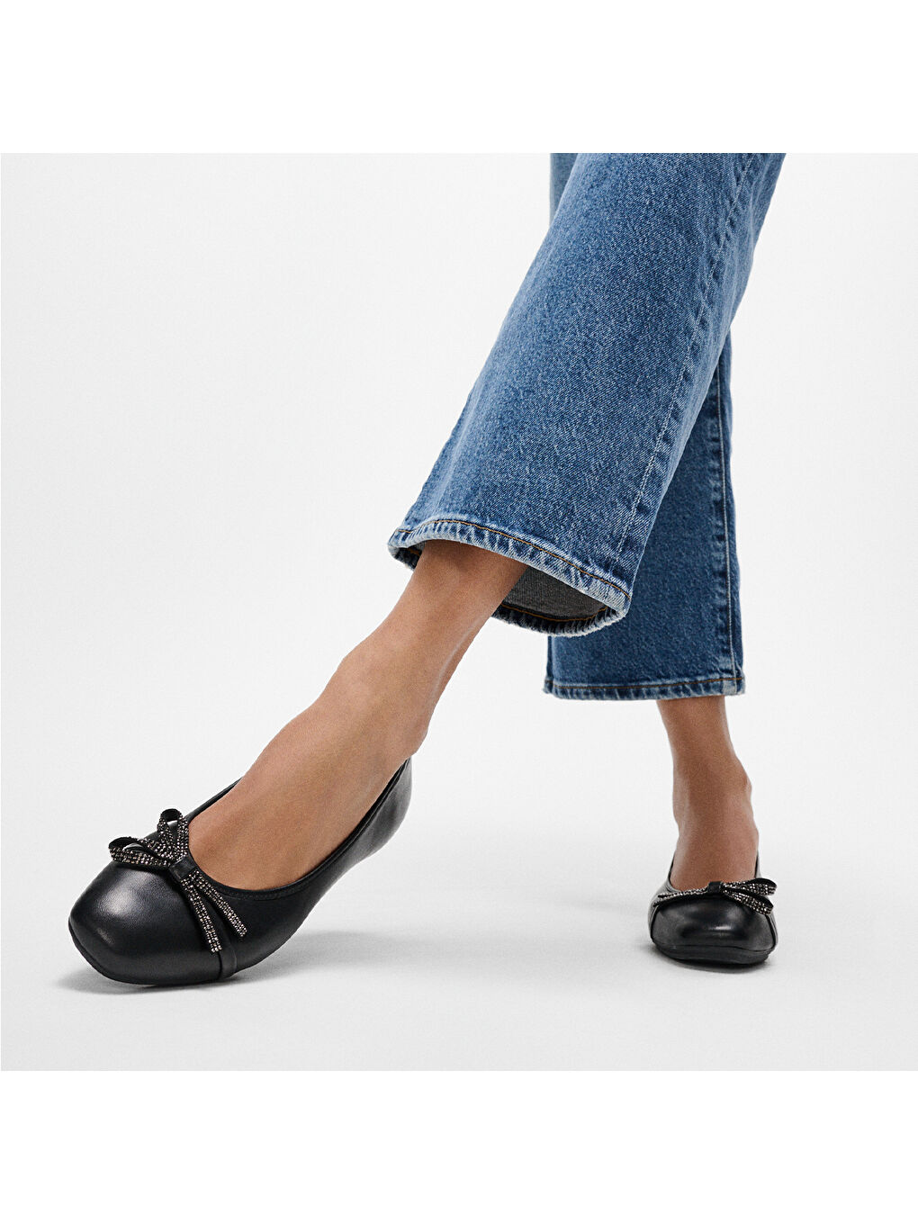 Siyah Kadın Babet E3E-001 DELICATO GLITZ-BOW LEATHER BALLET Black-1